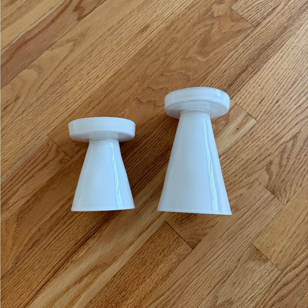 Crate&Barrel Marin White Taper/Pillar Candle Holders